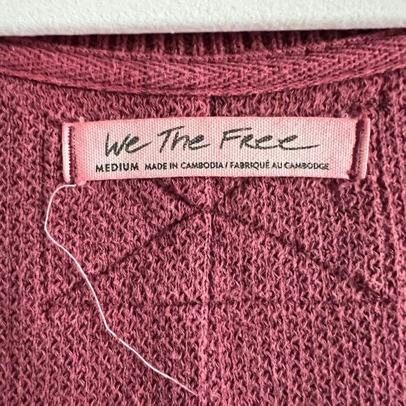 Free People Asher Thermal Oversized V-Neck Stolen Kiss Sweater M Boho Chic Cozy - Picture 5 of 7